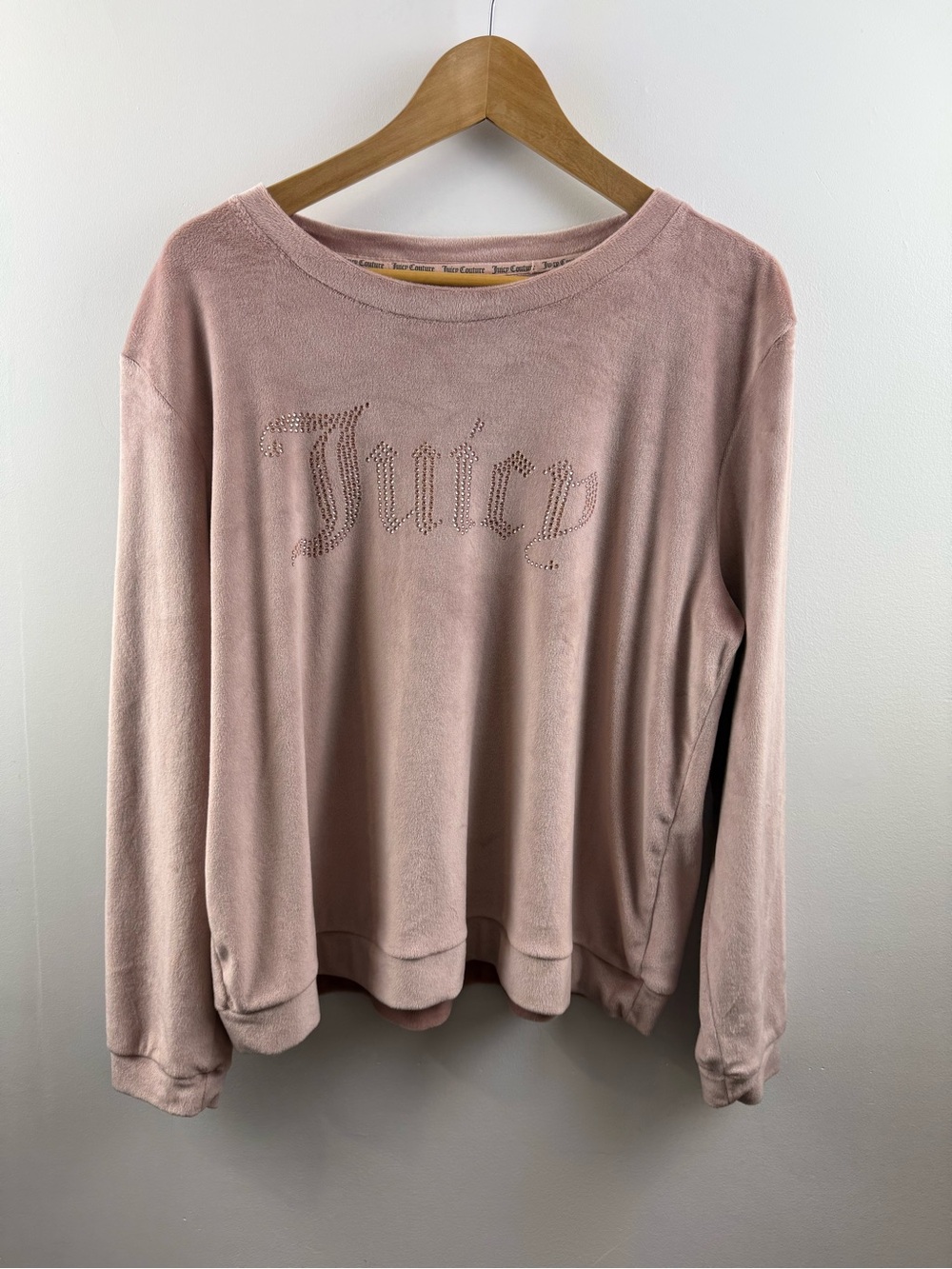 Juicy Couture Pink Velour Bling Crewneck Sleepwear Lounge Sweatshirt Top XL